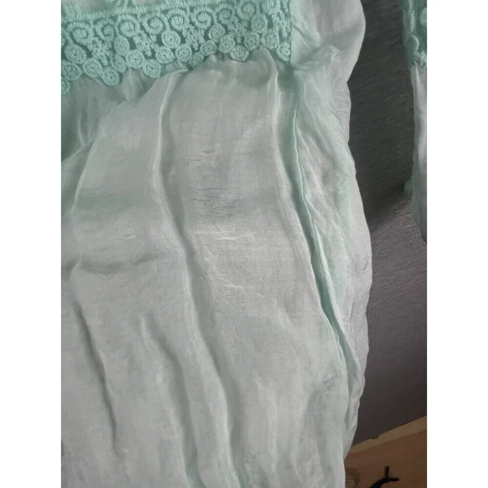 Lola Women's Blouse Green Silk Lace Long Sleeve Top Sz S / M Made in Italy - Picture 6 of 13